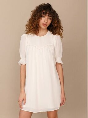 Reformation Mini Dress Women Ivory White Viscos Shift Conrad Puff Sleeve Size 4